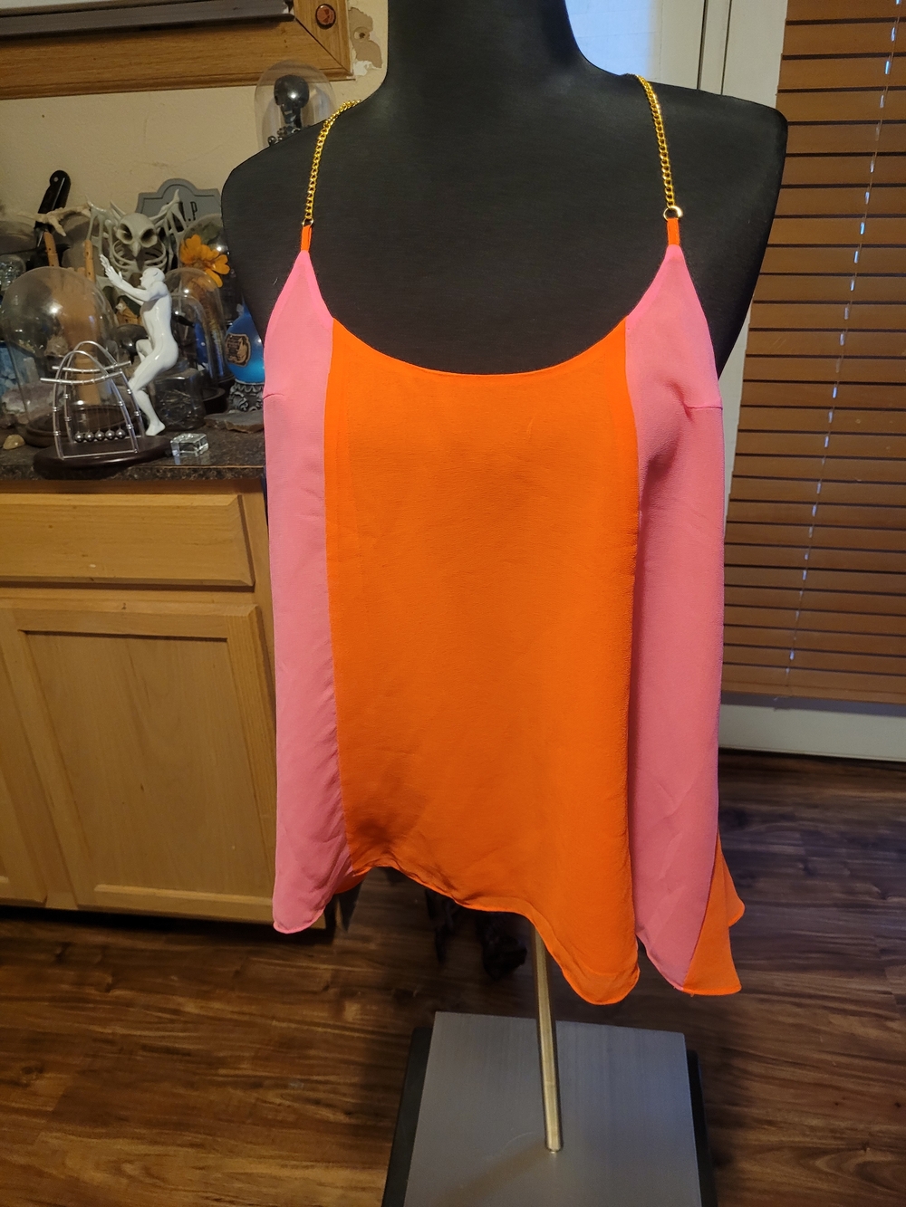 Victoria's Secret Orange and Pink Chain-Strap Camisole